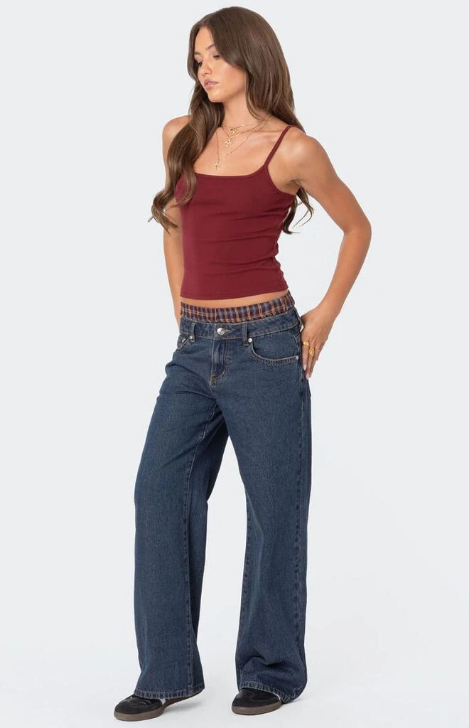 Edikted Plaid Boxer Detail Relaxed Jeans 4