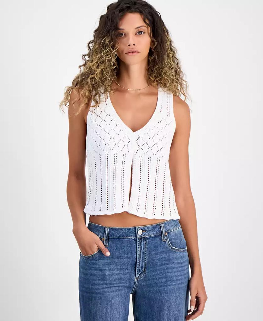 Hooked Up by IOT Juniors' Pointelle Double-Button Vest Top