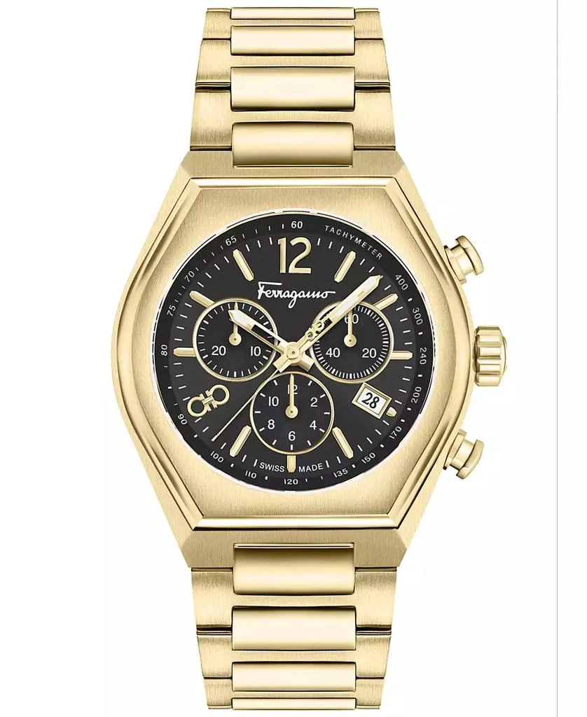 Salvatore Ferragamo Salvatore Men's Swiss Chronograph Tonneau Gold Ion Plated Stainless Steel Bracelet Watch 42mm 1
