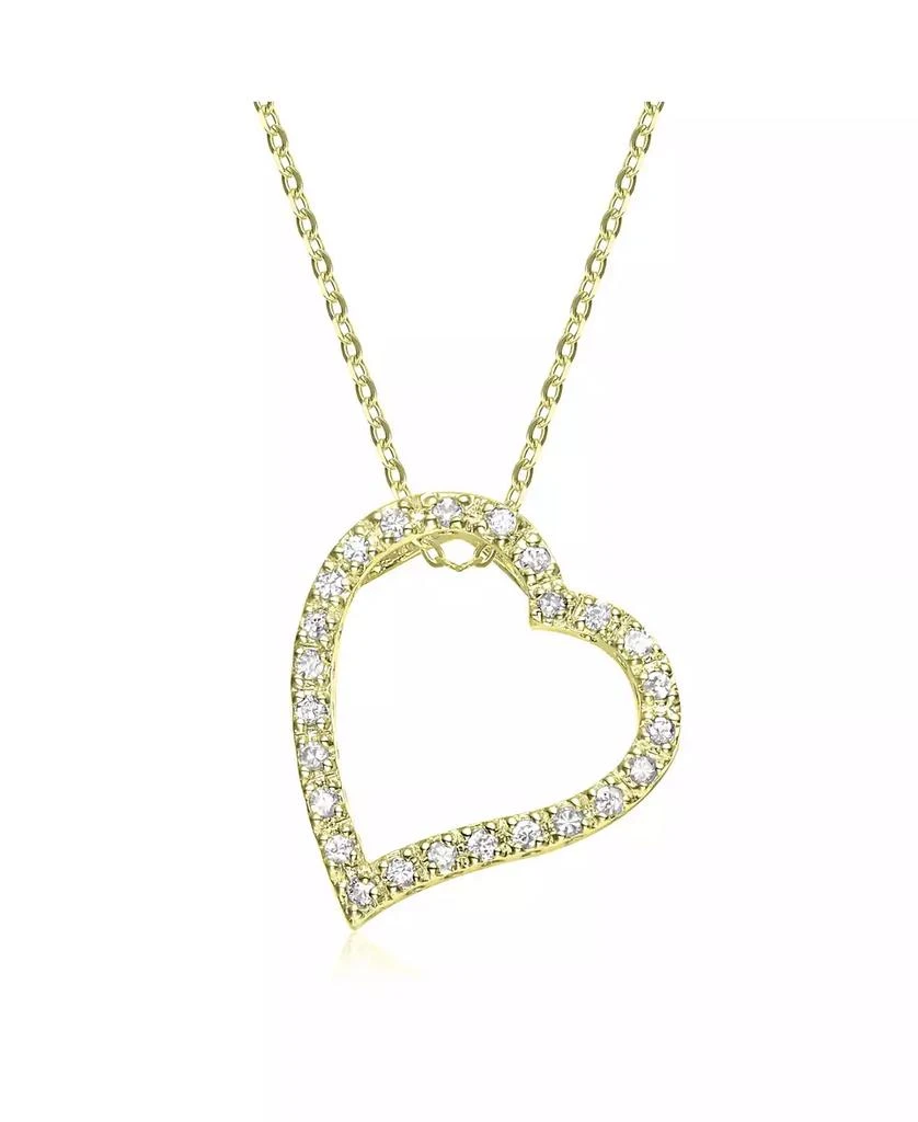 Rachel Glauber 14k Gold Cubic Zirconia Ribbon Heart Halo Floating Pendant Necklace