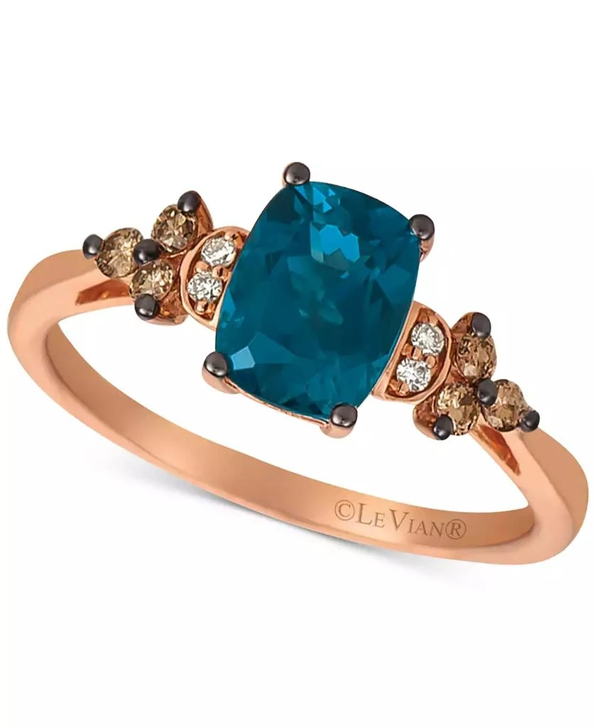 Le Vian Deep Sea Blue Topaz™ (1-1/2 ct. t.w. ) 
Vanilla and Chocolate Diamond (1/5 ct. t.w.) Ring in 14k Rose Gold 1