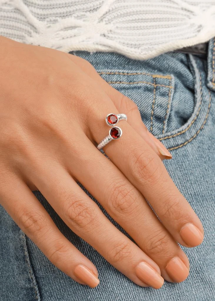 Tiramisu Contemporary 925 Sterling Silver Open Ring with Dual Red Garnet Gemstones 2