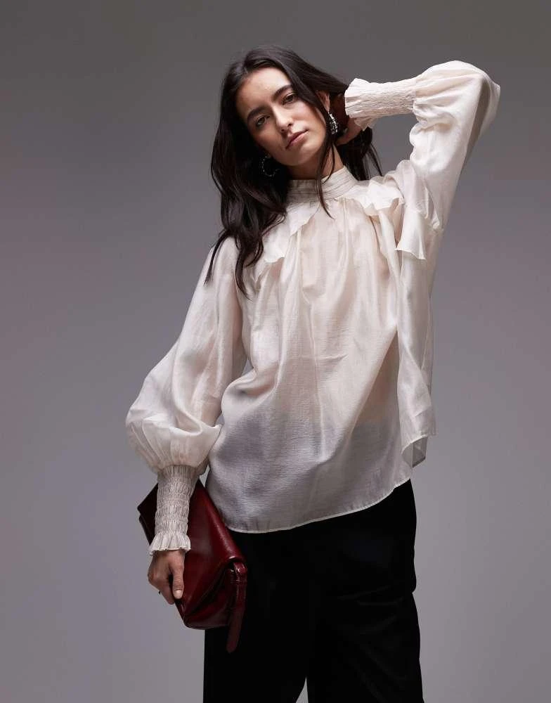 & Other Stories & Other Stories sheer volume blouse with frill detail in white 1