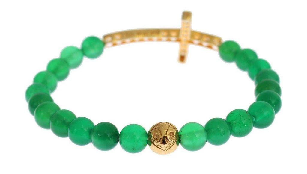 Nialaya Nialaya Jade Stone Gold CZ Cross 925 Silver Bracelet 6