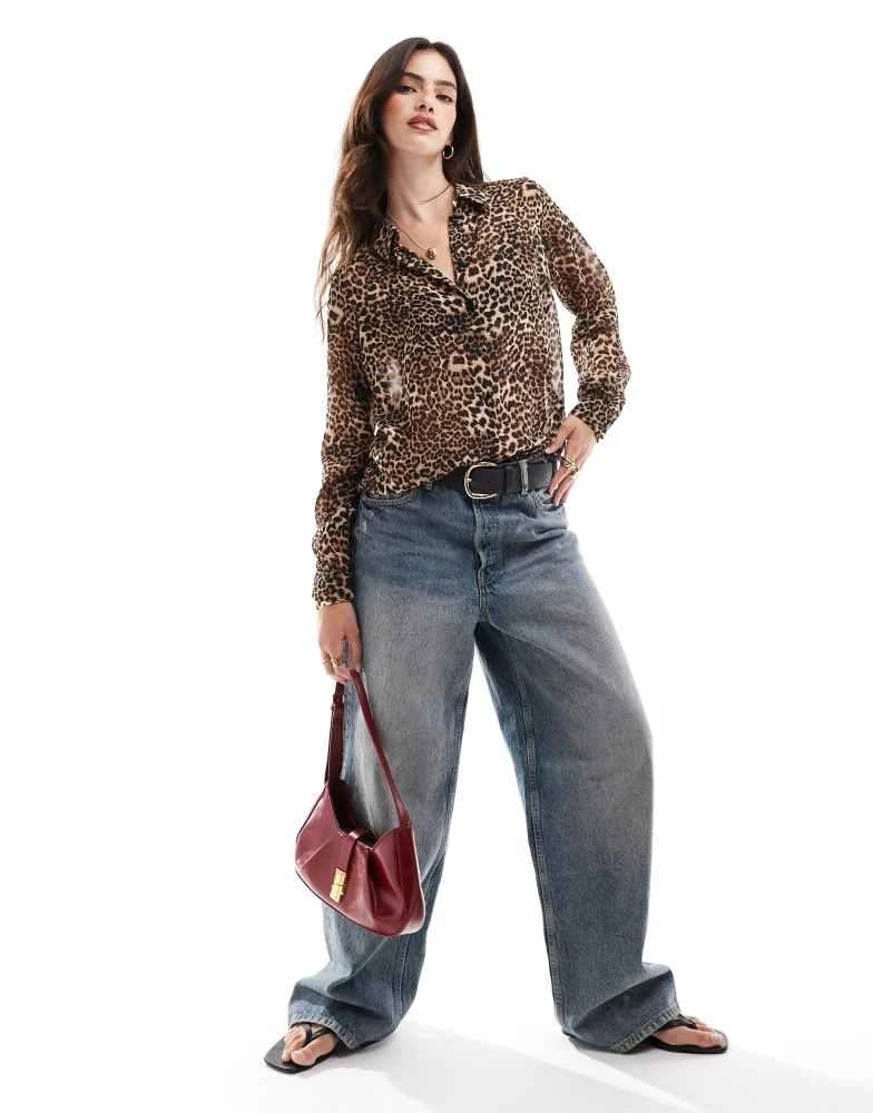ASOS ASOS DESIGN long sleeve chiffon shirt in animal print 4