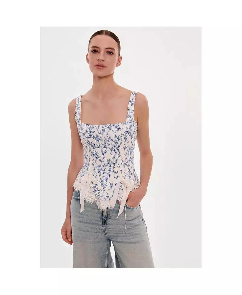 Milla Womens Blue lavender corset on straps with bows and ribbon lacing