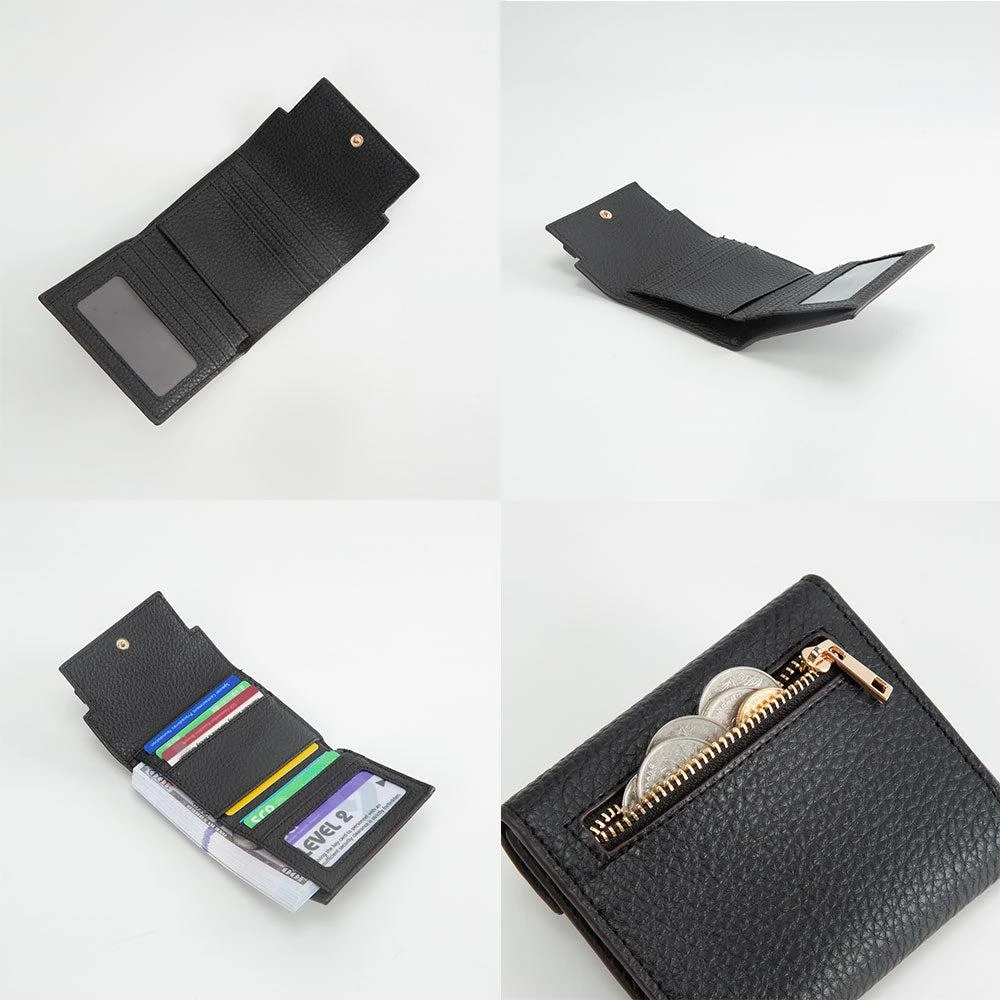 FASHNZFAB Metal Deco Accent Faux Leather Compact Fold Wallet 3