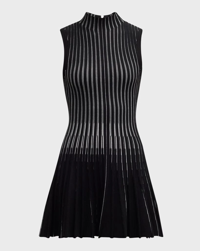 Milly Kayce Pleated Mock-Neck Striped Mini Dress 1