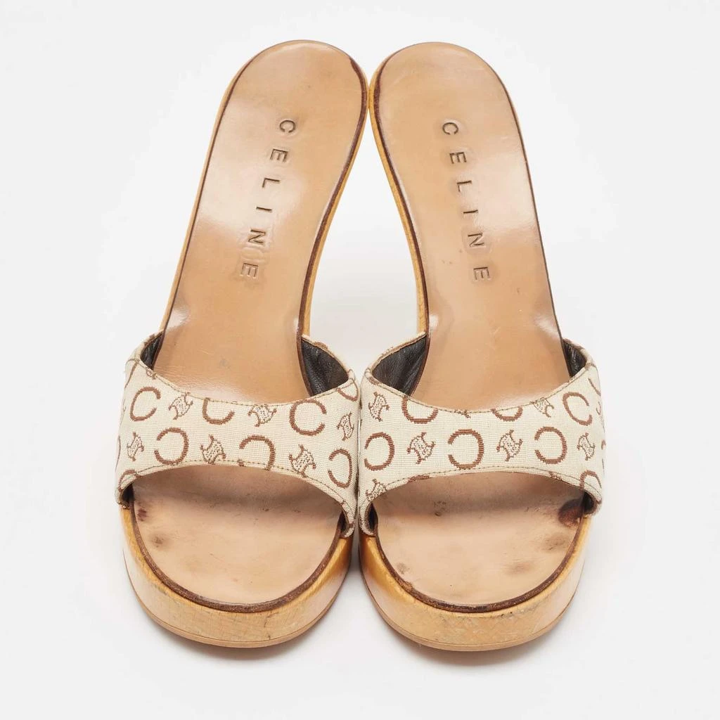 Celine Celine Beige/Brown Logo Print Canvas Platform Slide Sandals Size 37 3