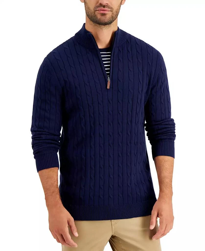 Club Room Men's Cable Knit Quarter-Zip Cotton Sweater, Created for Macy's 1