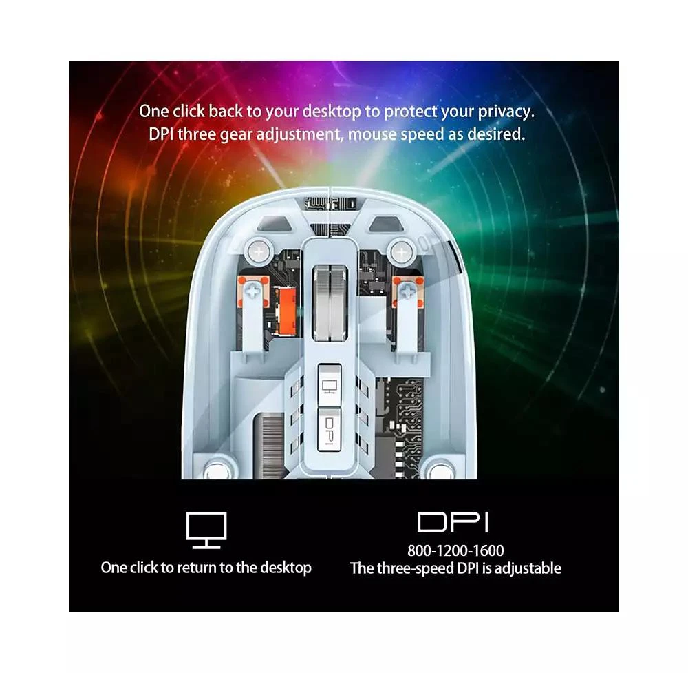 risokeys Transparent Tri Mode Wireless Mouse Rechargeable Silent 800 1200 1600 DPI Office Mouse 8