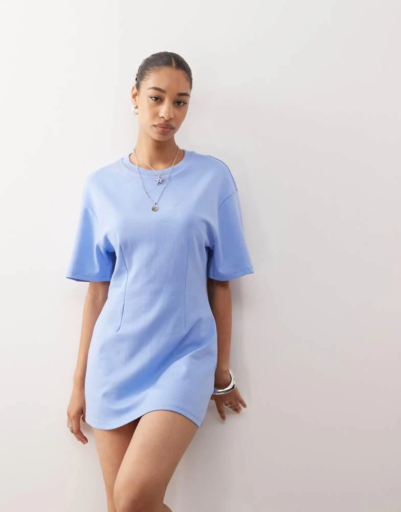 Monki Monki t-shirt dress with cinched waist in blue - BeyondStyle Monki Monki t-shirt dress with cinched waist in blue - BeyondStyle
