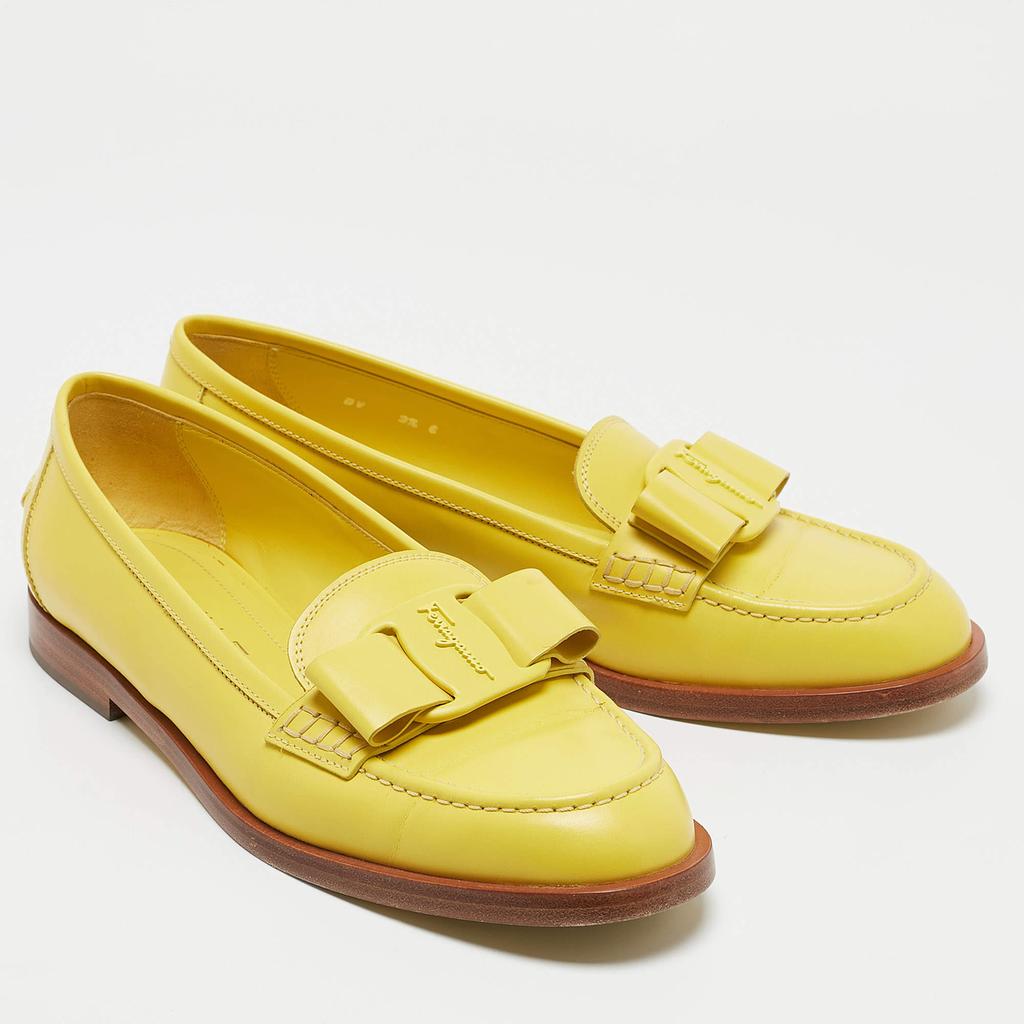Salvatore Ferragamo Yellow Leather Viva Loafers Size 40 – On