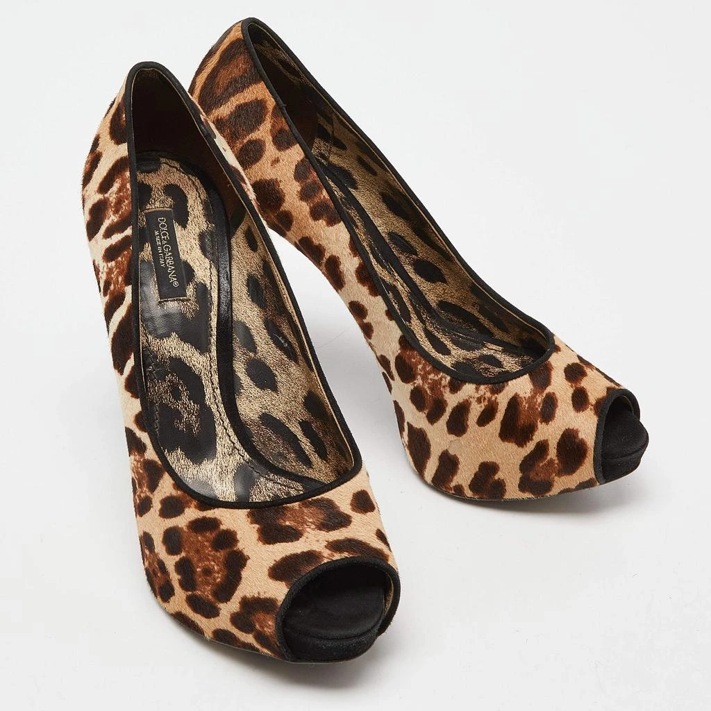 Dolce & Gabbana Dolce & Gabbana Beige/Brown Leopard Print Calfhair Peep Toe Pumps Size 39 4