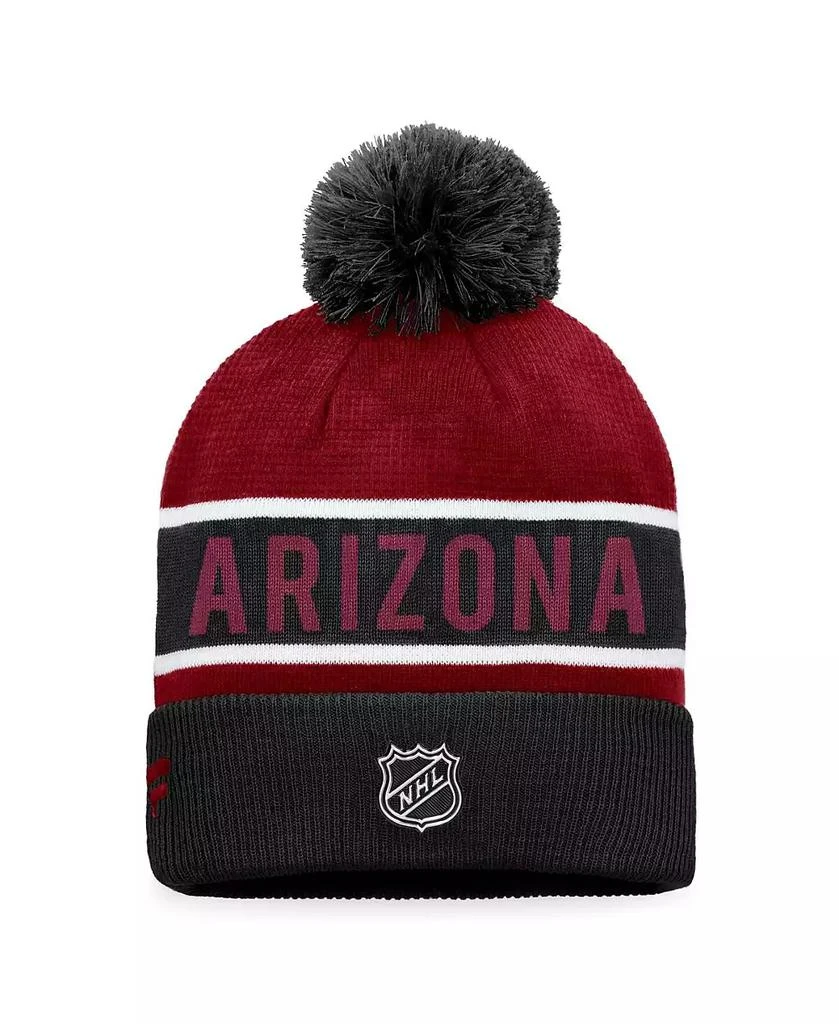 Fanatics Men's Black, Garnet Arizona Coyotes Authentic Pro Rink Cuffed Knit Hat with Pom 2