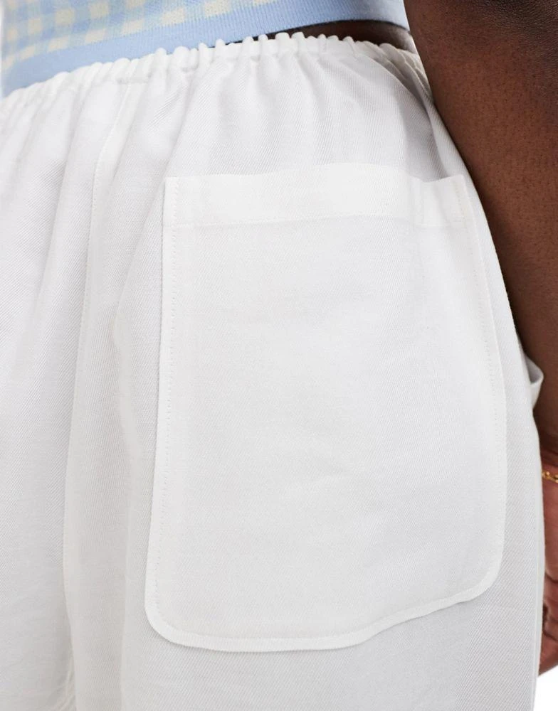 ASOS ASOS DESIGN drawstring waist twill wide leg trouser in ivory 2