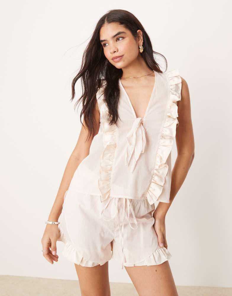 Luna Luna satin ruffle pj top co ord in baby pink
