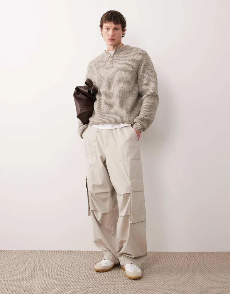 ASOS ASOS DEISGN relaxed knitted henley in stone 2