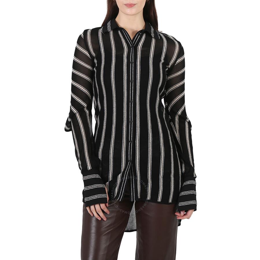 Roberto Cavalli Ladies Black / Gold Knitted Stripe Shirt