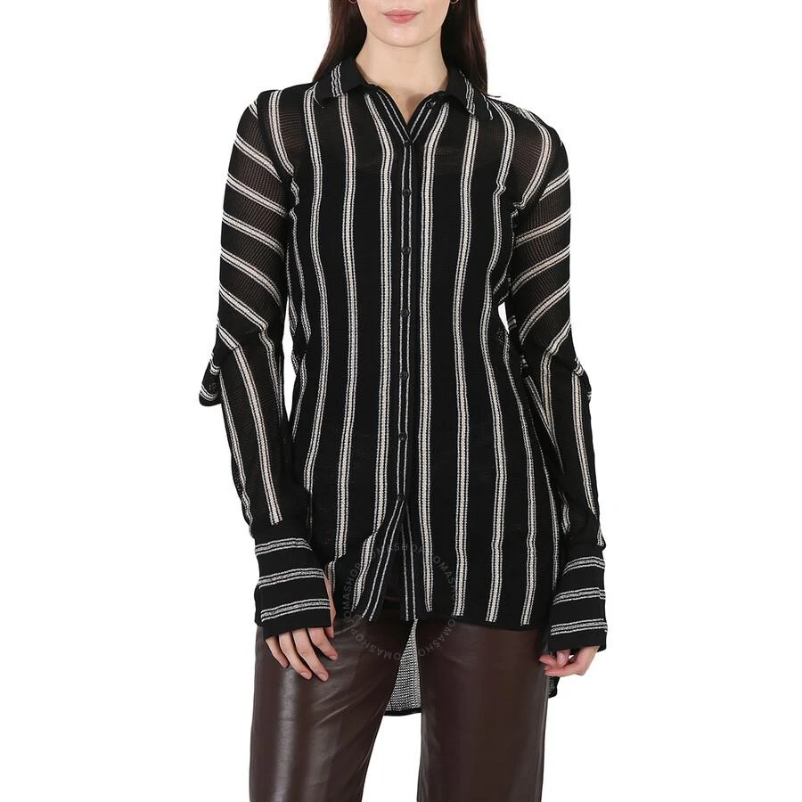 Roberto Cavalli Ladies Black / Gold Knitted Stripe Shirt 1