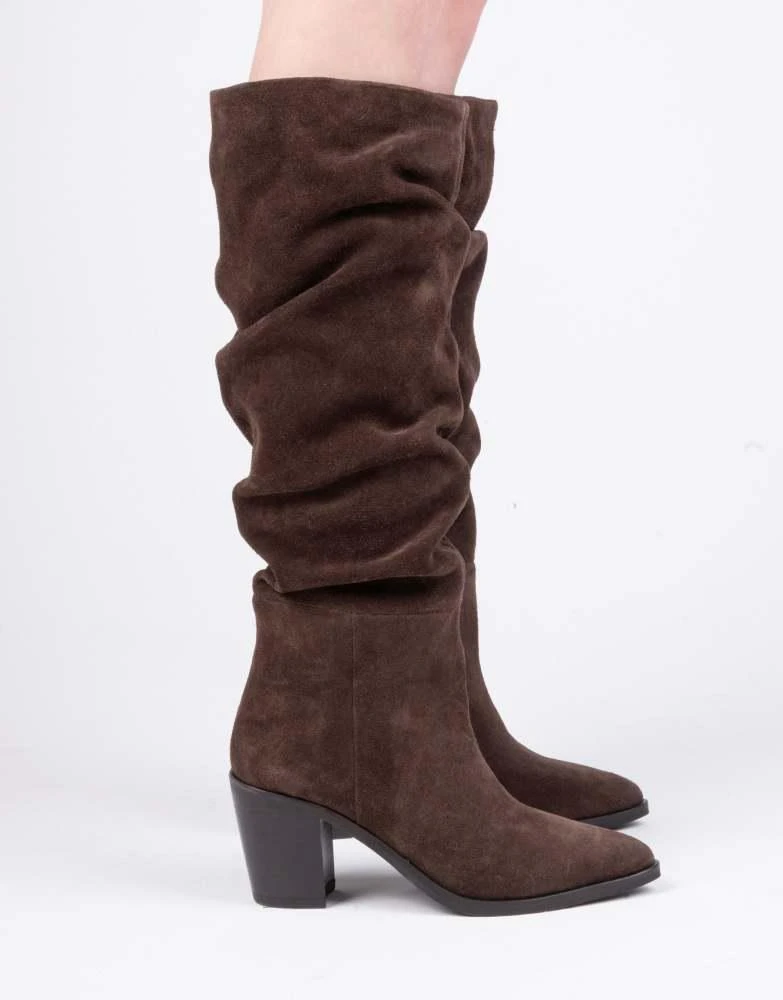 Off The Hook Off The Hook Muswell suede leather slouchy knee-high block heel boots in brown 2