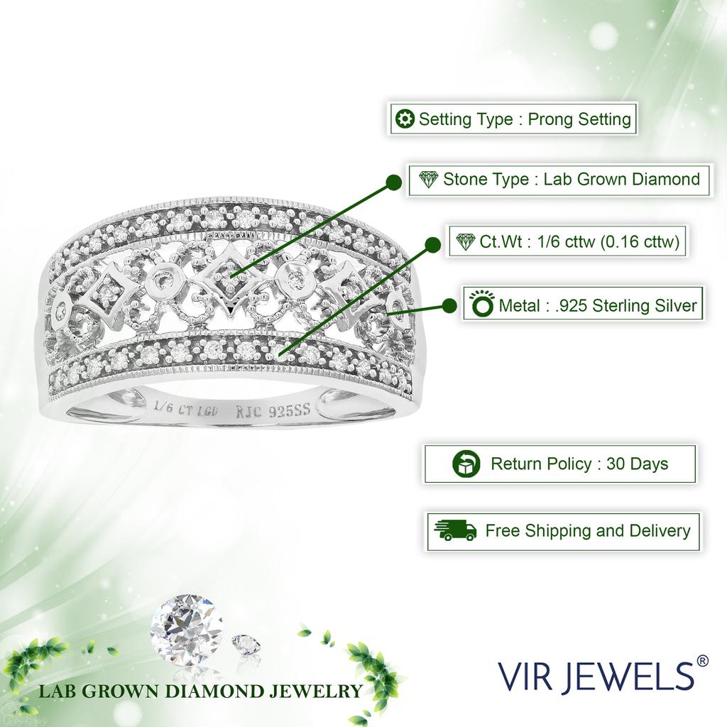 Vir Jewels 1/6 cttw Round Cut Lab Grown Diamond Wedding Band 35 Stones .925 Sterling Silver Prong Set