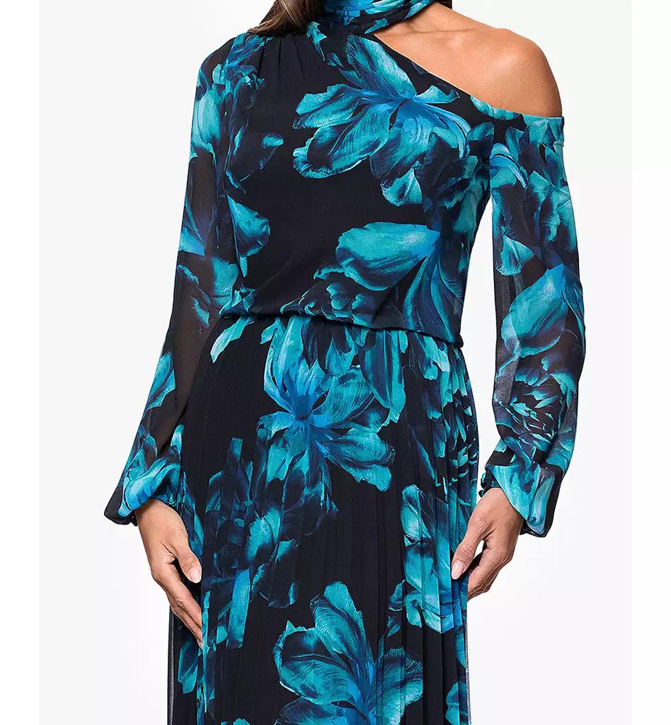 XSCAPE Petites Mock-Neck Cutout Long-Sleeve Long Sheath Dress