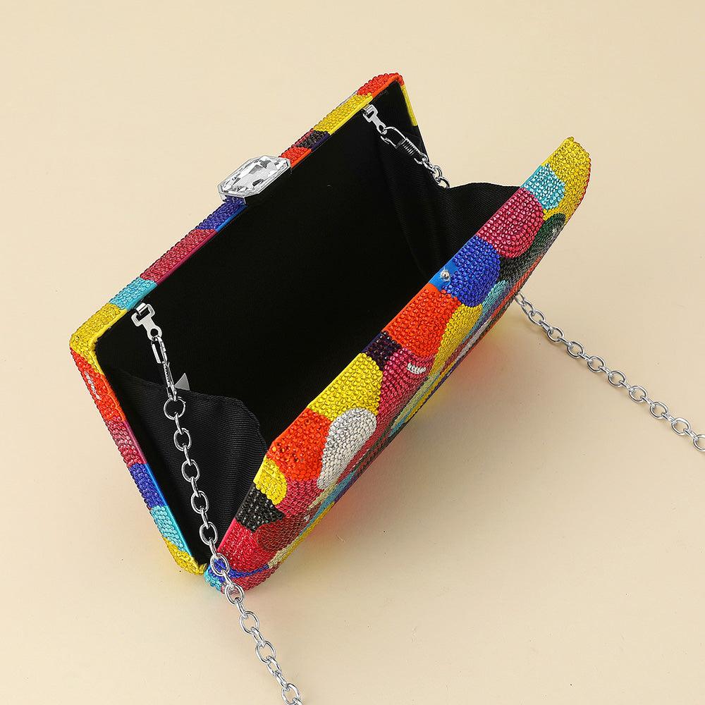 FASHNZFAB Multicolor Crystal Rhinestone Studded Crossbody Evening Clutch Bag