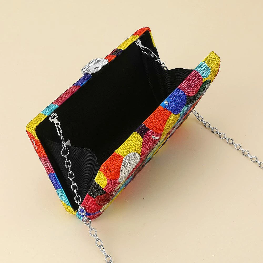 FASHNZFAB Multicolor Crystal Rhinestone Studded Crossbody Evening Clutch Bag 2