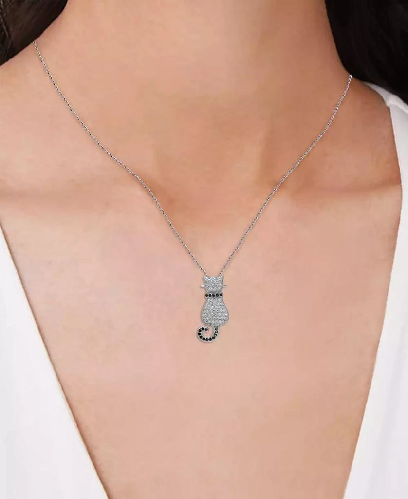 Macy's Black Spinel (1/8 ct. t.w.) & Lab Grown White Sapphire (5/8 ct. t.w.) Cat 18" Pendant Necklace in Sterling Silver 2