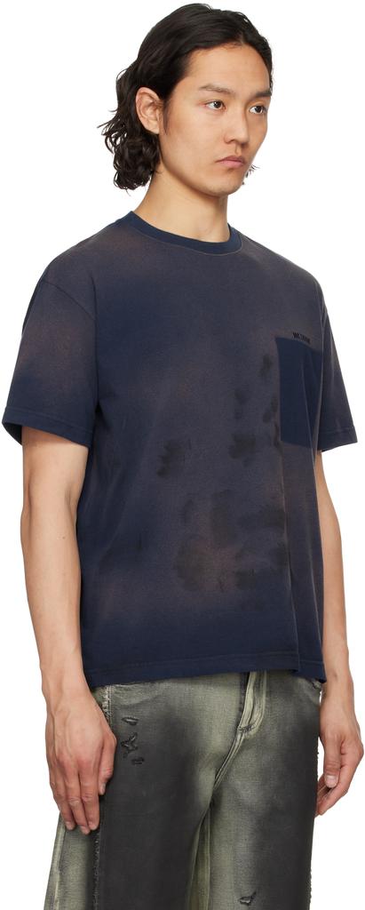 We11done Navy Logo Embroidered Grunge T-shirt