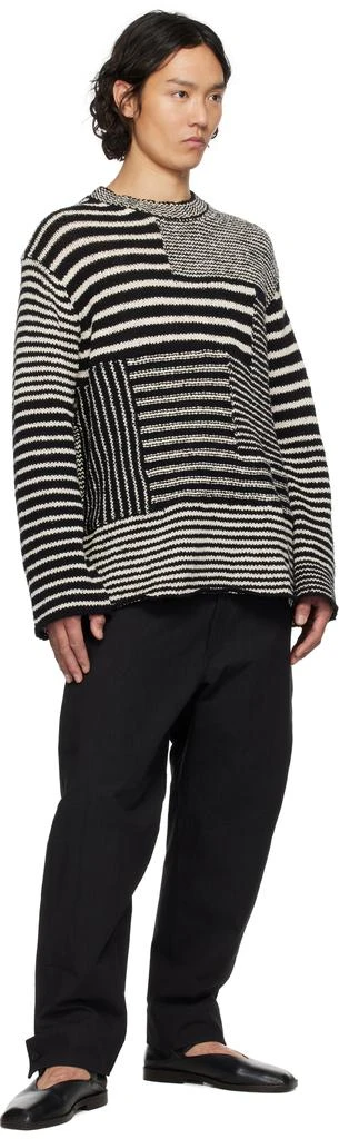 YOHJI YAMAMOTO Black & Off-White 3G1P Border Round Neck Knit Sweater 4