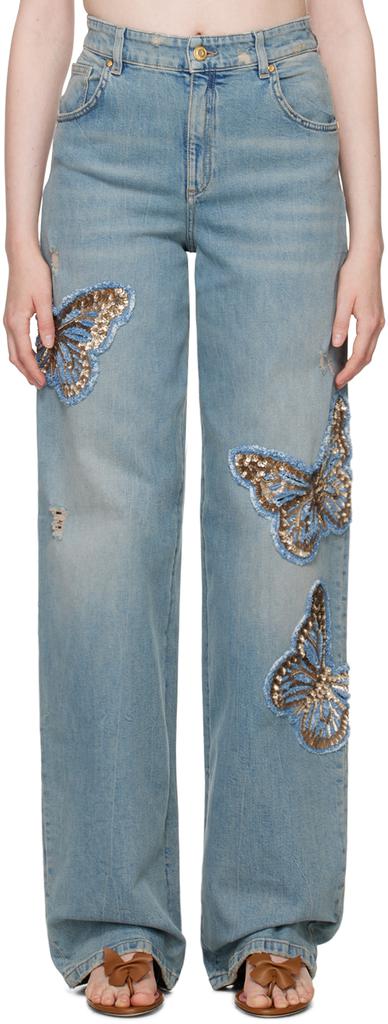 Blumarine Blue Embroidered Jeans