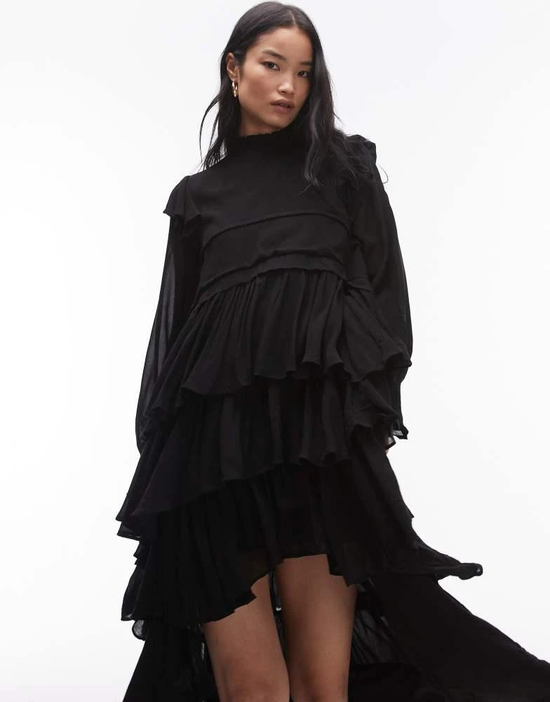 ALL SAINTS AllSaints Cavarly long sleeve tiered ruffle maxi dress in black 2