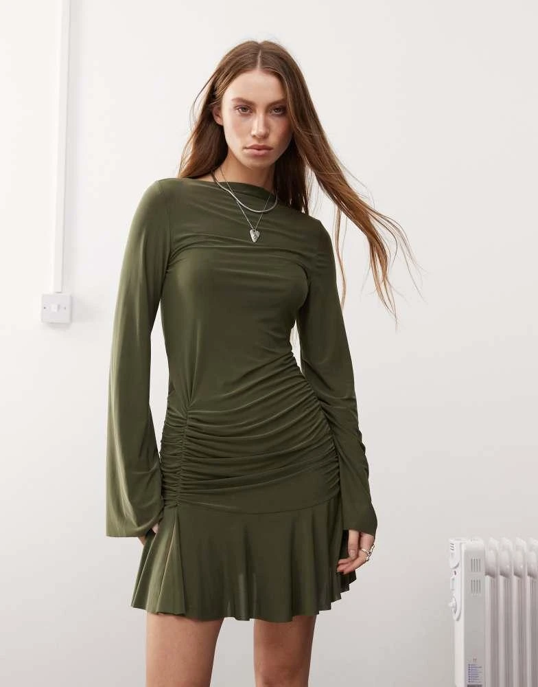 COLLUSION COLLUSION slinky dress in khaki 2