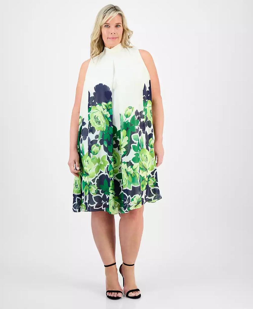 Robbie Bee Plus Size Placement-Print Mock-Neck Dress