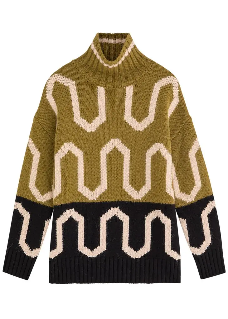 LA DOUBLE J Comber colour-blocked patterned knitted jumper 1