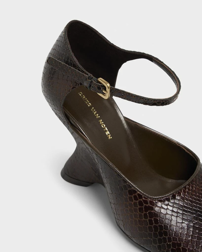 Dries Van Noten Python Stamped Leather Wedge Pumps 4