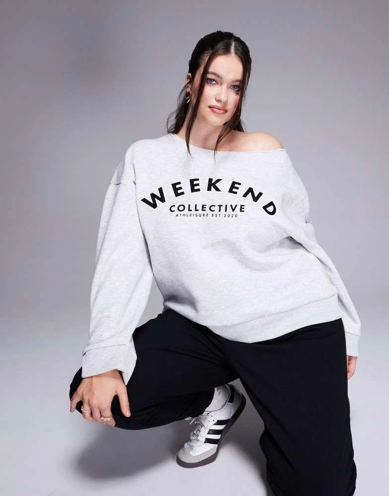 ASOS Weekend Collective Weekend Collective Curve relaxed off shoulder sweatshirt in ice marl 1