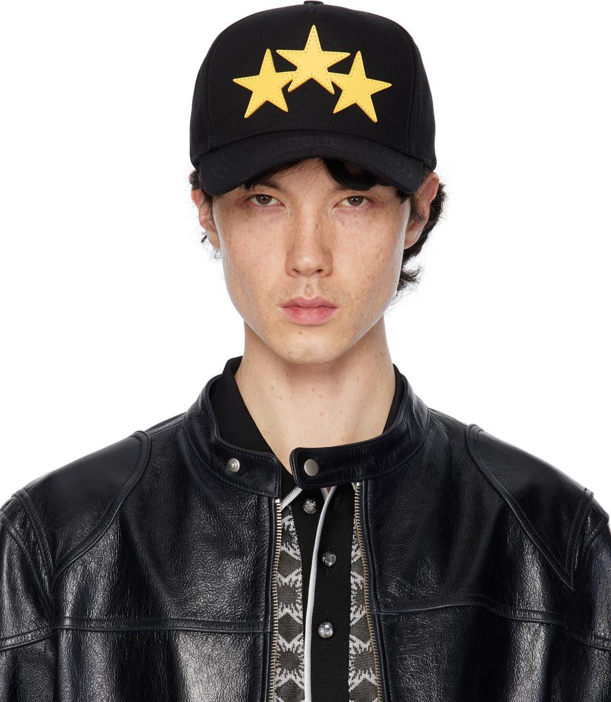 【関税込み】AMIRI ブラック 3 Star キャンバス キャップ 人気☆関税込【AMIRI】3 Star トラッカーキャップBlack (AMIRI