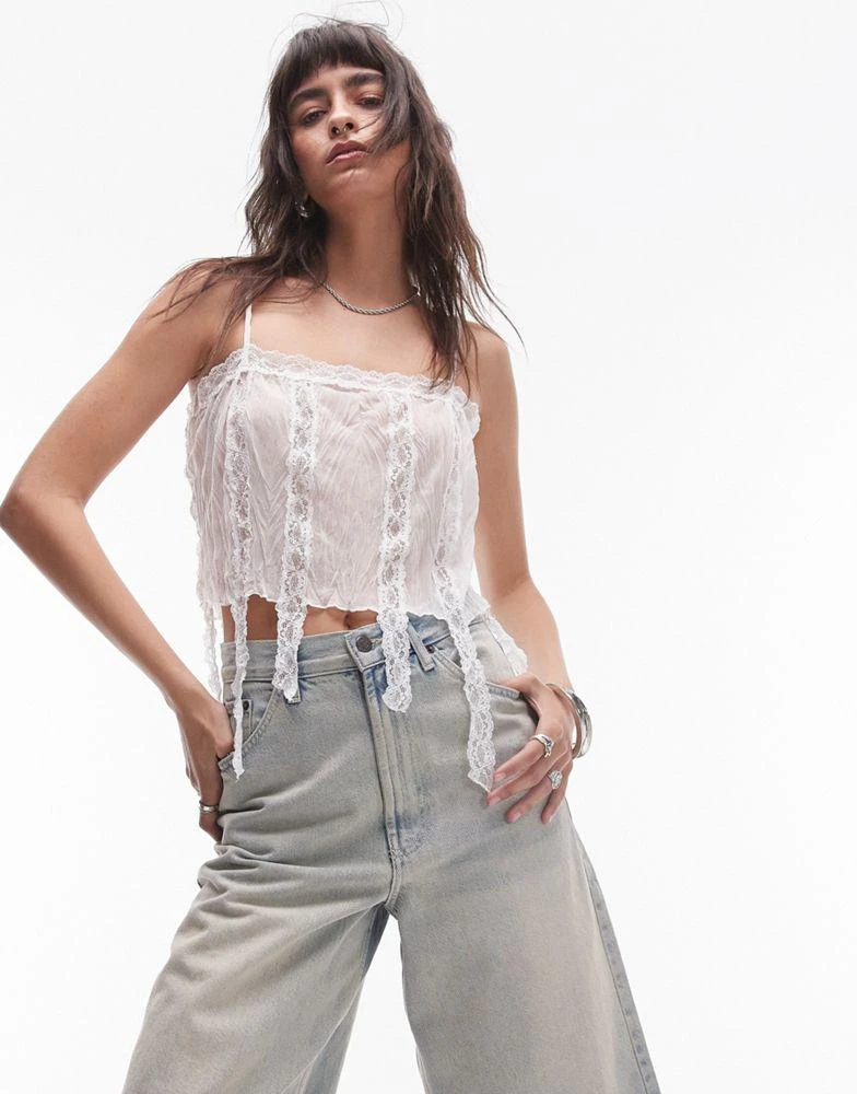 Topshop Topshop vintage lace tassel cami in white 1