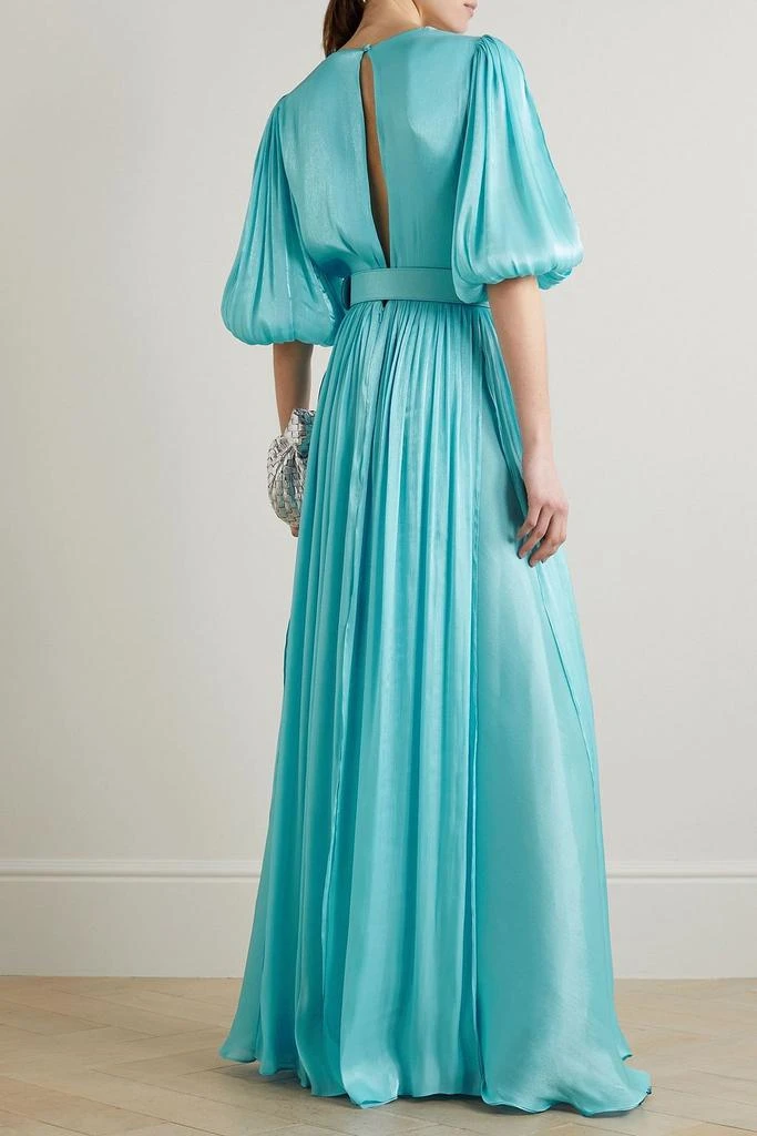 Costarellos Brennie belted metallic plissé-lamé gown 3
