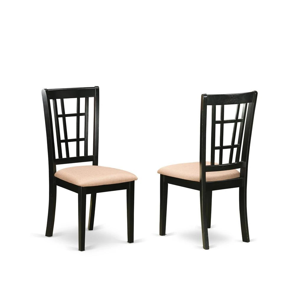 East West Furniture ANNI3-BLK-C 3 PC Dining Table with 2 Linen Chairs in Black and Cherry 4