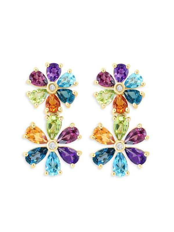 Effy 14K Yellow Gold & Multi Stone Floral Drop Earrings 2