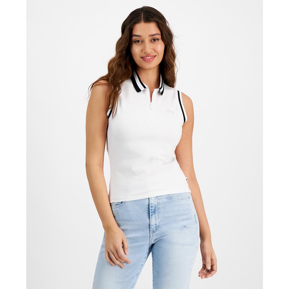 Tommy Jeans Women's Striped-Edge Zippered Polo Top