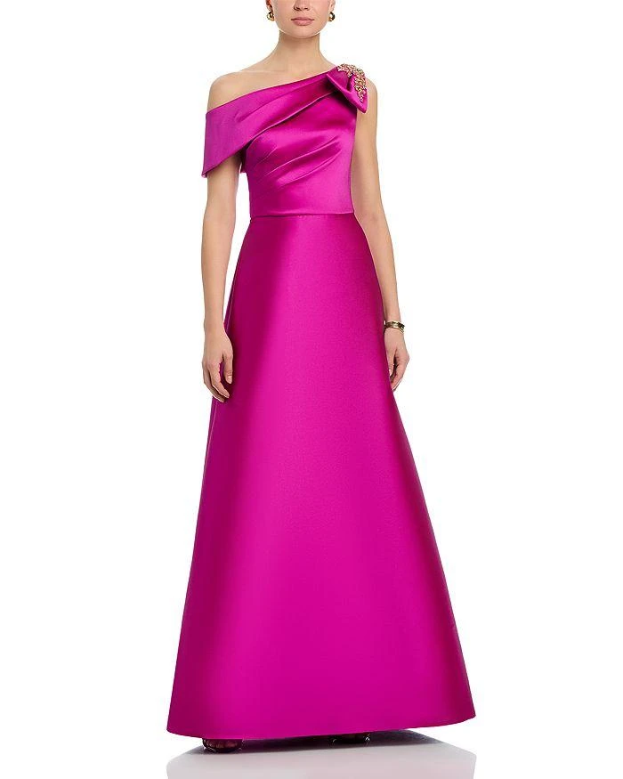 Teri Jon Mikado Asymmetrical Bow Gown