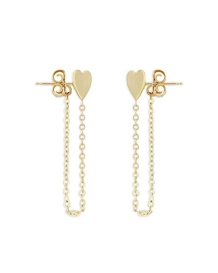 Moon & Meadow 14K Yellow Gold Heart Chain Drop Earrings