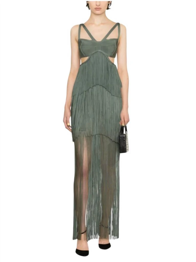 herve leger maxi dress HERVE LEGER silver metallic long dress