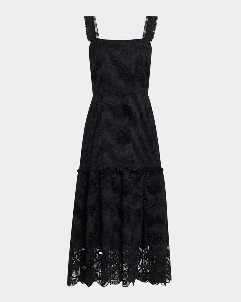 neiman marcus midi dresses Cattiva Blue Lace Floral Sheath Dress Crew Neck Size 6 Invisible back zip Erdem Women's Floral Long Sleeve