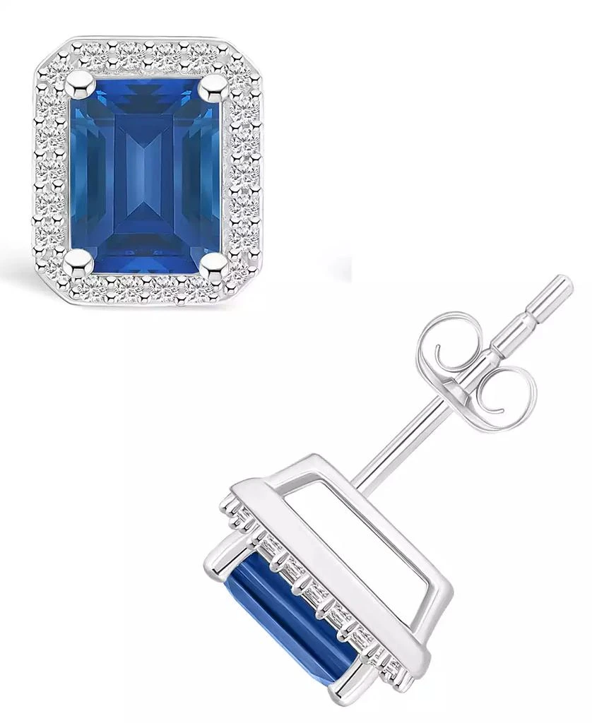 Macy's Lab Grown Sapphire (2-1/3 ct. t.w.) and Lab Grown White Sapphire (1/4 ct. t.w.) Halo Studs in 10K White Gold 1
